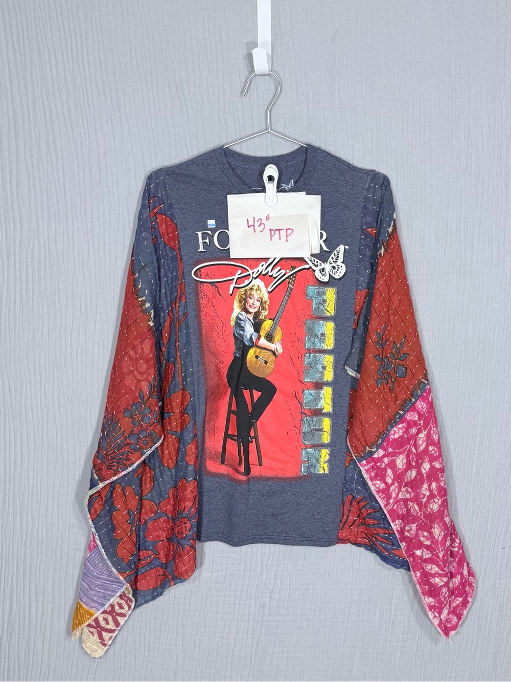 Upcycled Dolly Parton Kantha Poncho Tee One Size Boho Festival - Picture 5 of 5